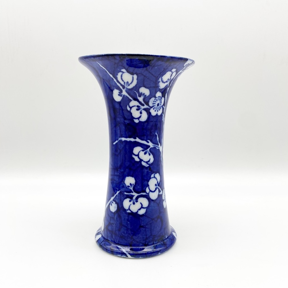 6” Antique Ashworth Bros. Hanley England 1900s Blue White Plum Blossom Vase
